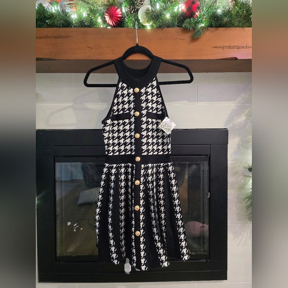 Black & White Houndstooth Knit Dress
